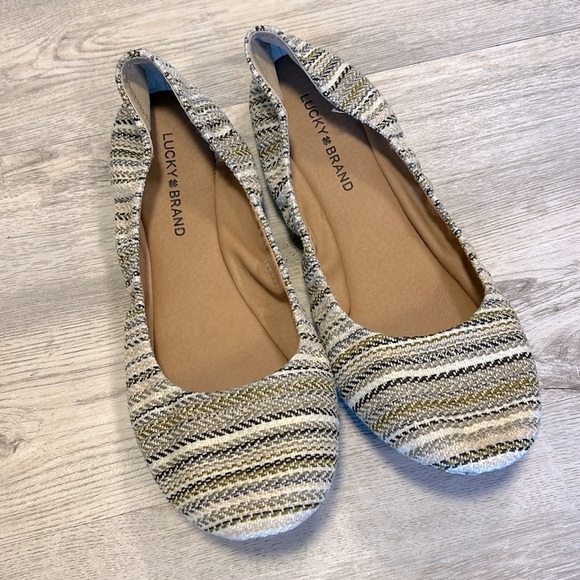 Lucky Brand Emmie Tweed Striped Slip-On Ballet Flats | Neutral Multicolored | 10 - Picture 7 of 7